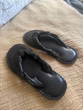 Acne Studios Black Braided Leather Flip Flops